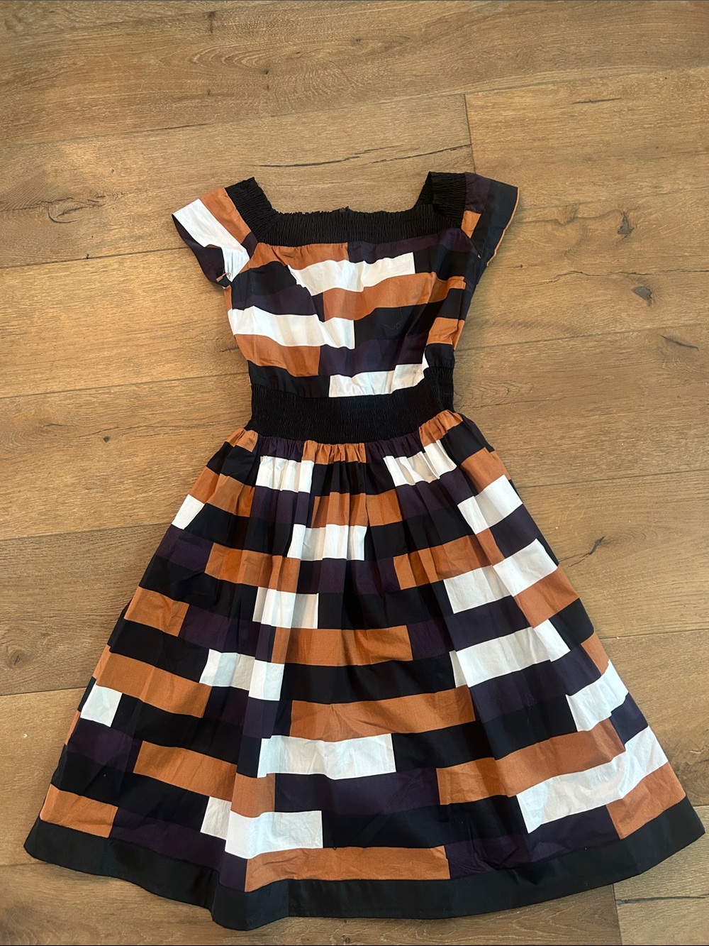Vintage PRADA Silk Geometric Colorblock Smocked Dress IT 38 (XS/S)
